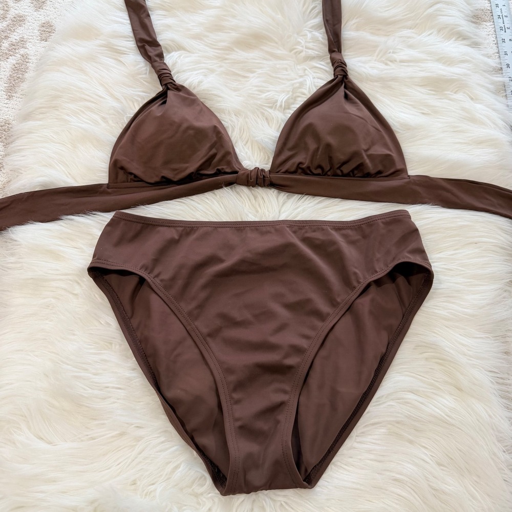 Athena Chocolate Brown Bikini Set Halter Triangle Top‎ 12 High Waist Bottoms 10
